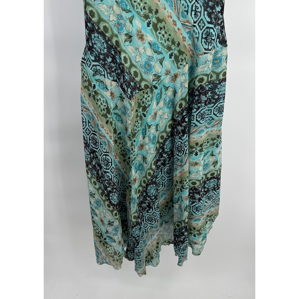 Vintage Y2K Dressbarn Handkerchief Hem Dress Womens 14 Turquoise Floral Fairy - Picture 7 of 16